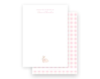 Pink watercolor bunny with bow baby stationery flat printed cards