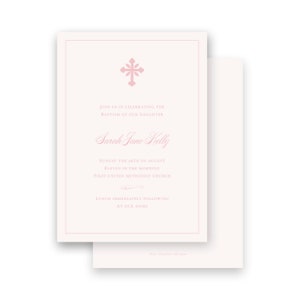 Widmungseinladung zur Taufe - einfache rosa Kreuz Mädchen - von Kate Chambons Designs