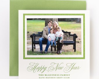 Merry Christmas Holiday letterpress green custom photo mounted, attached photo
