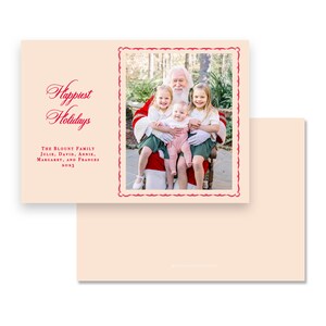Christmas Holiday photo card - red pink border florentine back liner option peace on earth- by Kate Chambers Designs