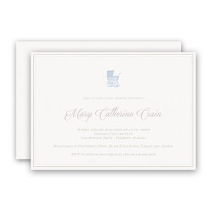 Invitación a la fiesta de bienvenida al bebé - Niño pequeño con silueta de cochecito de bebé azul vintage - por Kate Chambers Designs
