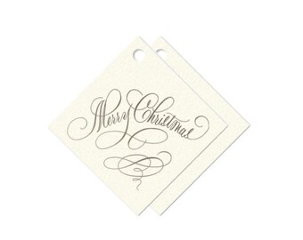 Champagne Cream "Merry Christmas" Curly Script Foil Holiday gift tag enclosure