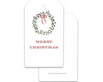 Blank Watercolor Wreath "Merry Christmas" Holiday gift tag enclosure