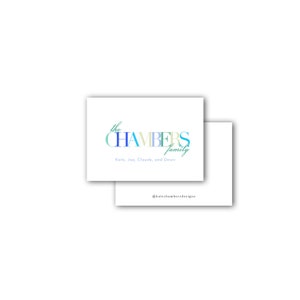 Etiqueta de regalo de caja de tarjeta de visita familiar de fuente de bloque serif multicolor simple