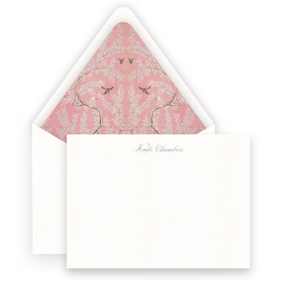 Personalized Pink Monogram Stationery, Women Flat Notecard Set