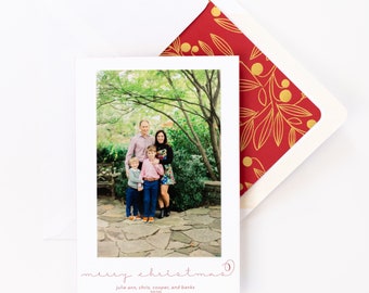 Christmas Holiday photo card - red letterpress Merry Christmas with gold foil liner, photo attached - by Kate Chambers Designs