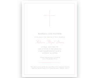 Baby Girl pink cross church baptism dedication christening church invitations