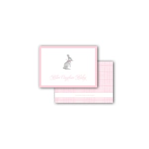 Aquarell rosa Hase mit gingham Hintergrund Baby Mädchen Visitenkarte Einschließung Geschenkanhänger