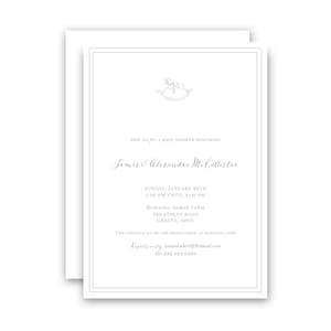 Baby Shower Invite - Gray gender neutral rocking horse sketch - by Kate Chambers Designs