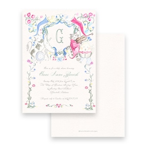 Convite para chá de bebê - aquarela mãe ganso rima de gênero neutro - por Kate Chambers Designs