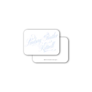 Slanted calligraphy flourished enclosure calling card by Kate Chambers Designs