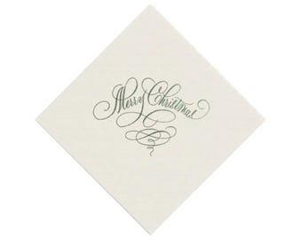 Fröhliche Weihnachten! Elegante Cocktailservietten in Elfenbein mit Folienprägung, 12,7 x 12,7 cm (5 x 5 Zoll) – von Kate Chambers Designs