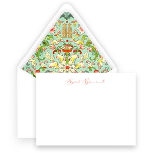 Aquarel Italiaanse Florentijnse mint rood groen gebloemde gevoerde envelop dames briefpapier kaarten