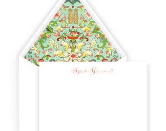 Aquarelle Italienne Florentine menthe rouge vert fleuri enveloppe doublée cartes de papeterie pour femmes