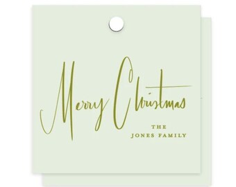 Custom Engraved Green Mint "Merry Christmas" Casual Script Holiday gift tags