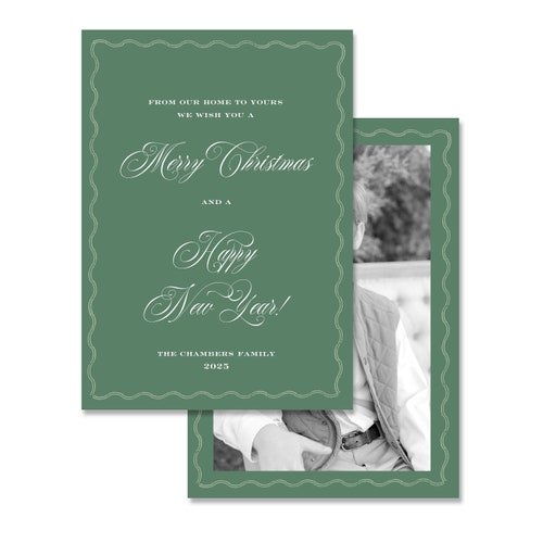 Christmas Holiday photo card - green double wavy border - by Kate Chambers shops Designs