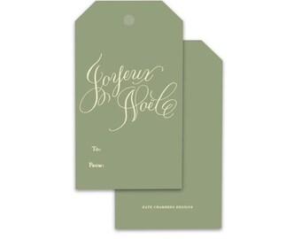Blank Green Cream Joyeux Noel Holiday gift tag enclosure