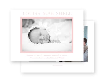 Baby Birth Announcement - girls simple pink announcement - by Kate Chambers Designs
