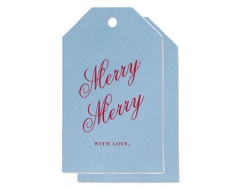 Red French Blue "Merry Merry, With Love" Foil Holiday gift tag enclosure