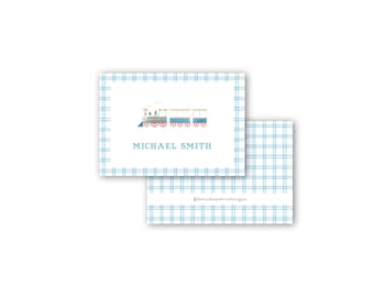 Watercolor blue train boys calling card enclosure gift tag