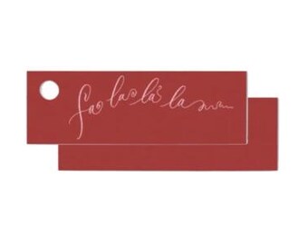 Pink Red "Falala" Curly Script Foil Rectangle Holiday gift tag enclosure