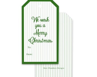 Blank Green Stripe "We Wish You a Merry Christmas" Holiday gift tag enclosure