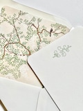 Watercolor chinoiserie green lined envelope women&#39;s stationery cards
