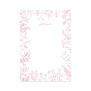 Bloc de notas personalizado - Borde botánico de flores silvestres rosas para mujer - por Kate Chambers Designs