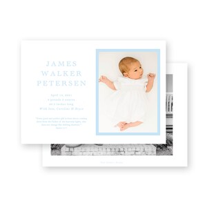 Anúncio de nascimento de bebê - borda azul de meninos de paisagem simples - por Kate Chambers Designs