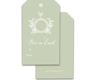 Blank Sage Green Peace on Earth Wreath Holiday gift tag enclosure