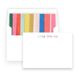 Tarjetas de papelería para mujer con sobre forrado multicolor con rayas de acuarela