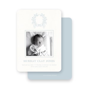 Anúncio de nascimento de bebê - guirlanda vintage azul para meninos com laço - por Kate Chambers Designs
