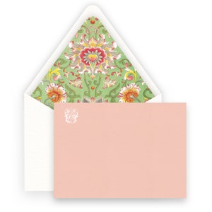 Tarjetas de papelería de mujer con sobre forrado florentino rojo verde verde floral florecido