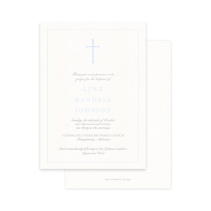 Faire-part de baptême - croix simple bleue - par Kate Chambers Designs