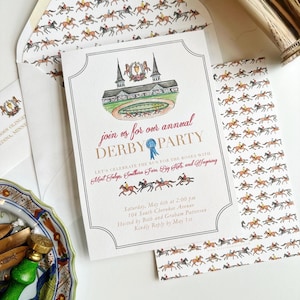 Aquarel Kentucky Derby paardenrace jockey verjaardagsfeestje of algemene feestuitnodiging