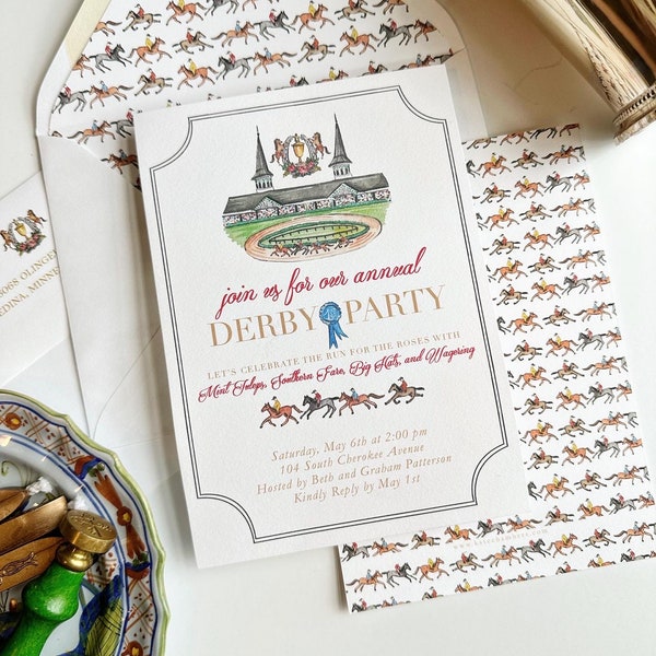 Watercolor Kentucky Derby horse race jockey birthday party or general party invitation
