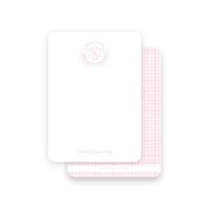 Stemma botanico rosa Wildflower con carte stampate piatte di cancelleria monogramma