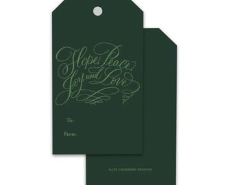 Blank Lime Green "Hope, Peace, Joy, and Love" Holiday gift tag enclosure