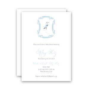 Invitación al baby shower - Niño pequeño con pájaro garza azul vintage - por Kate Chambers Designs