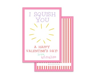 I squish you, squishy toy Custom valentines cards by Kate Chambers Designs
