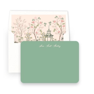 Shanghai Garden lined square flap envelope women's stationery cards peach coral green yellow