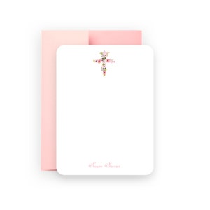 Rosa Blumenkreuz-Mädchen-flache Mitteilungskarten-Briefpapier-Taufe-Dankeschön-Karten