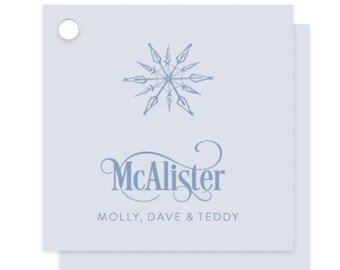Custom Engraved Blue Snowflake Family Holiday gift tags