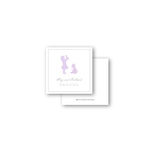 Kinder Vintage Silhouette flieder Mädchen mit Blumen gemeinsame Geschwister Visitenkarte Einschließung Geschenkanhänger