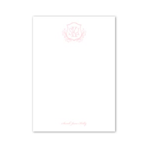 Custom Notepad - Women's Pink Floral Crest Monogram - by Kate Chambers Designs