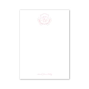 Custom Notepad - Women's Pink Floral Crest Monogram - by Kate Chambers Designs