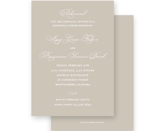 Taupe Rehearsal Dinner wedding engagement party invitation - by Kate Chambers Designs