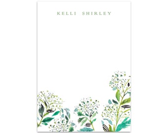 Custom Notepad - Women's Blue Green Watercolor Floral - by Kate Chambers Designs