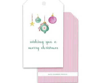 Blank Pink Green Watercolor Ornament Holiday gift tag enclosure