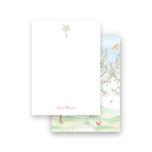 Briefpapier tuinscène met aquarel kersenbloesem van Kate Chambers Designs